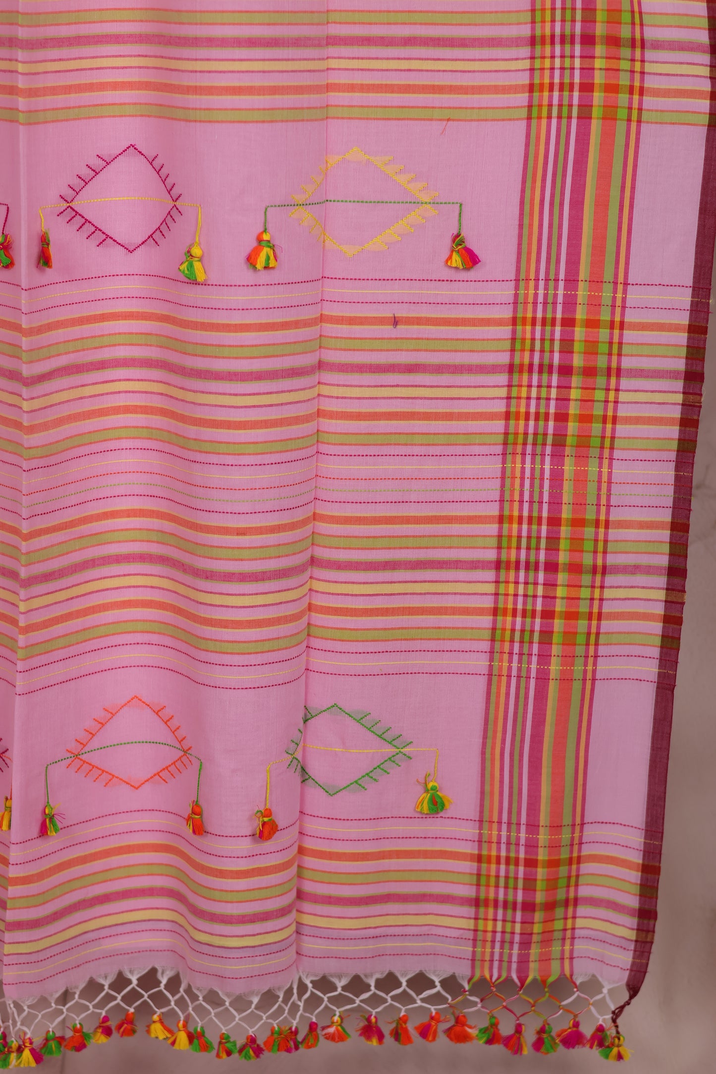 Pink Bhujodi weaving Malai Cotton Saree | Looms & Tassels