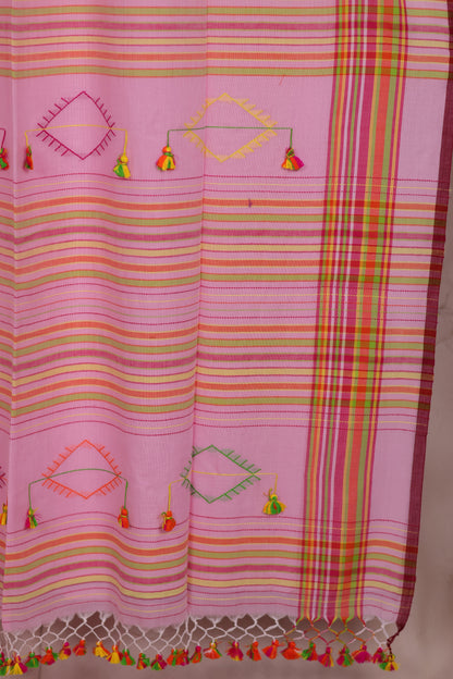 Pink Bhujodi weaving Malai Cotton Saree | Looms & Tassels