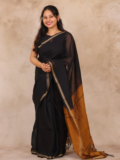 Black Narayanpet Cotton Saree | Looms & Tassels