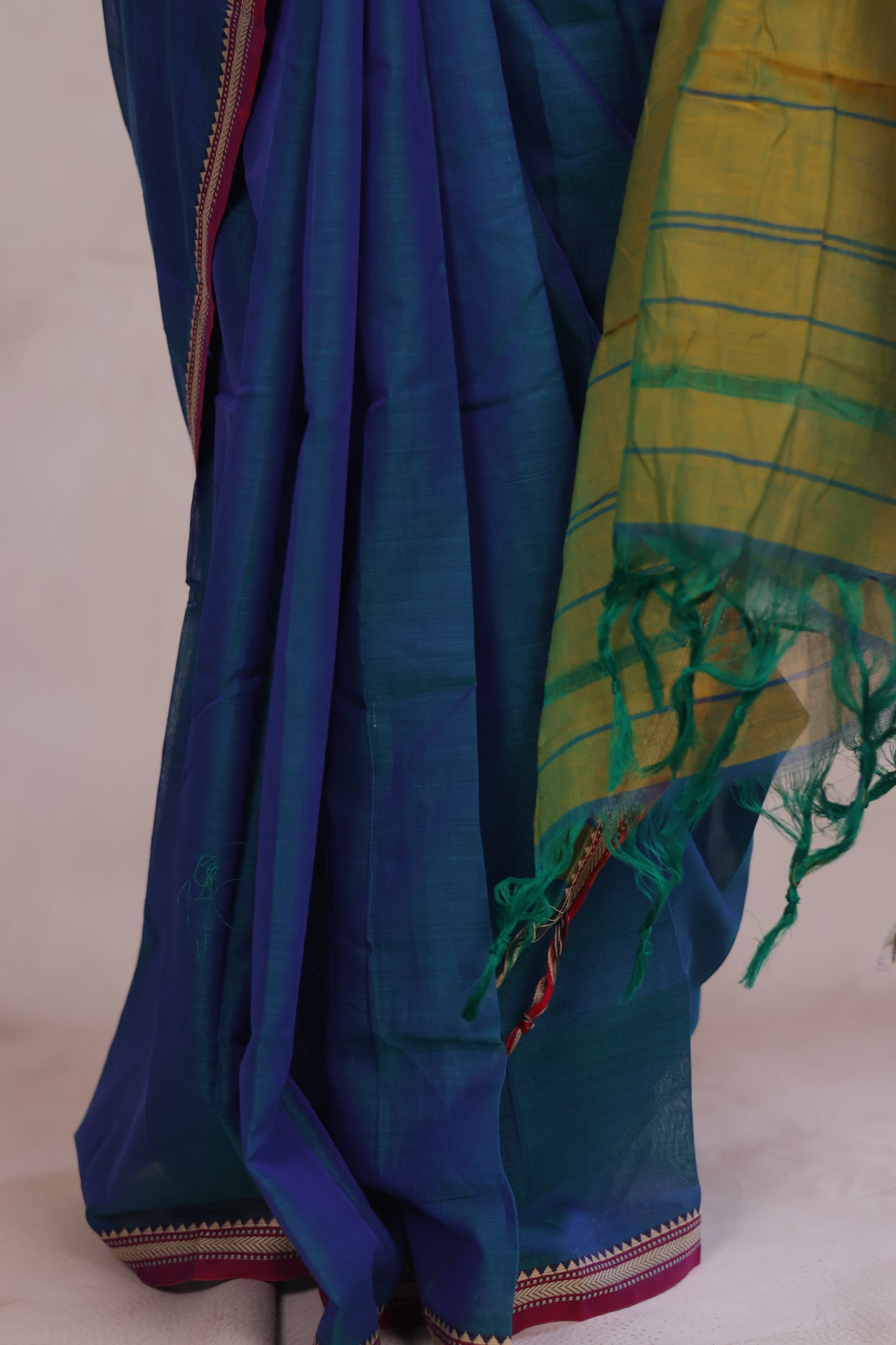 Rama Blue Narayanpet Cotton Saree | Looms & Tassels