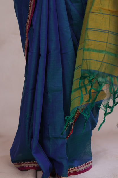 Rama Blue Narayanpet Cotton Saree | Looms & Tassels