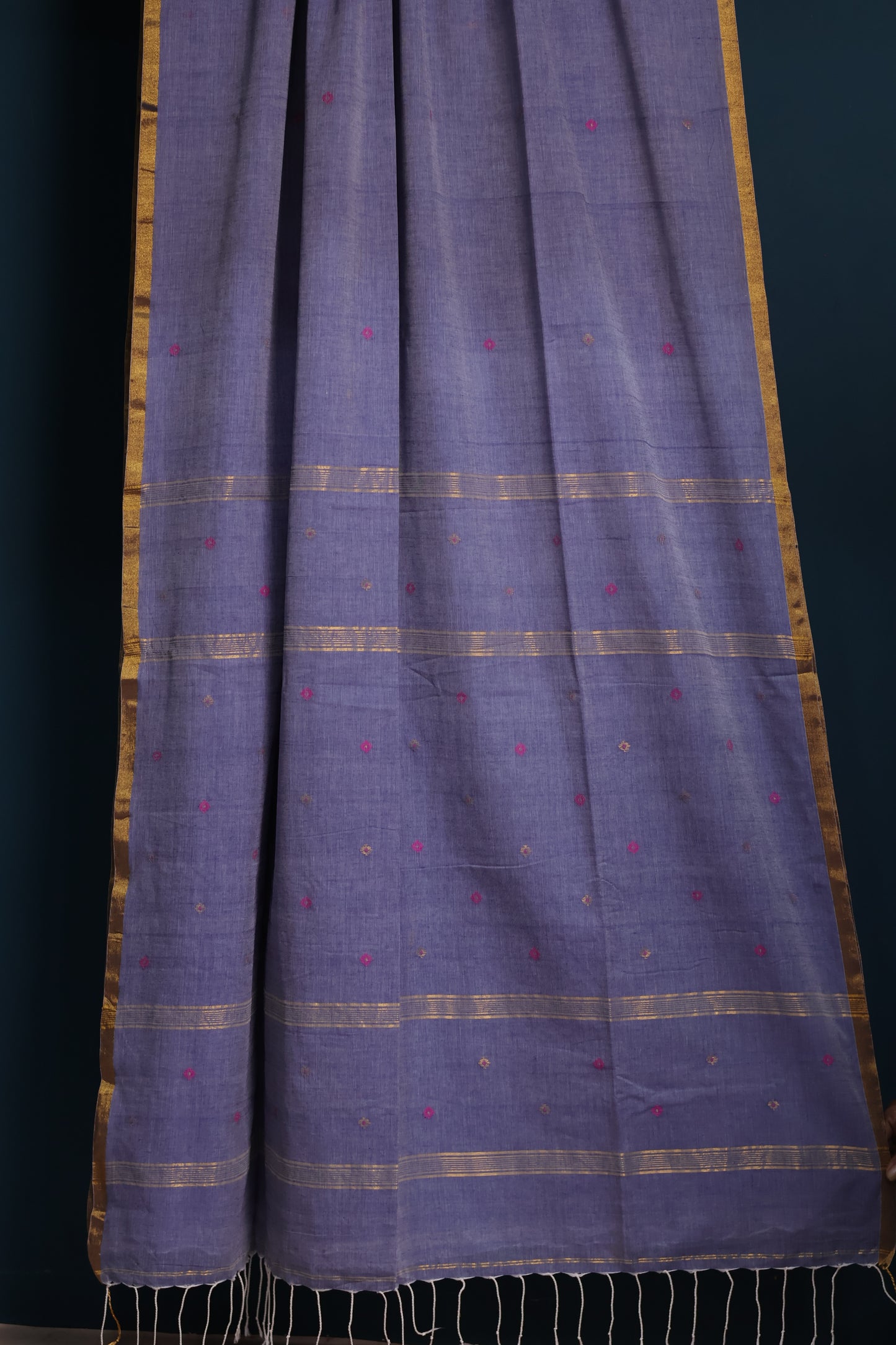 Pastel blue Pure Handwoven Mercerised Cotton Saree with Mina Jari Butta Weaving