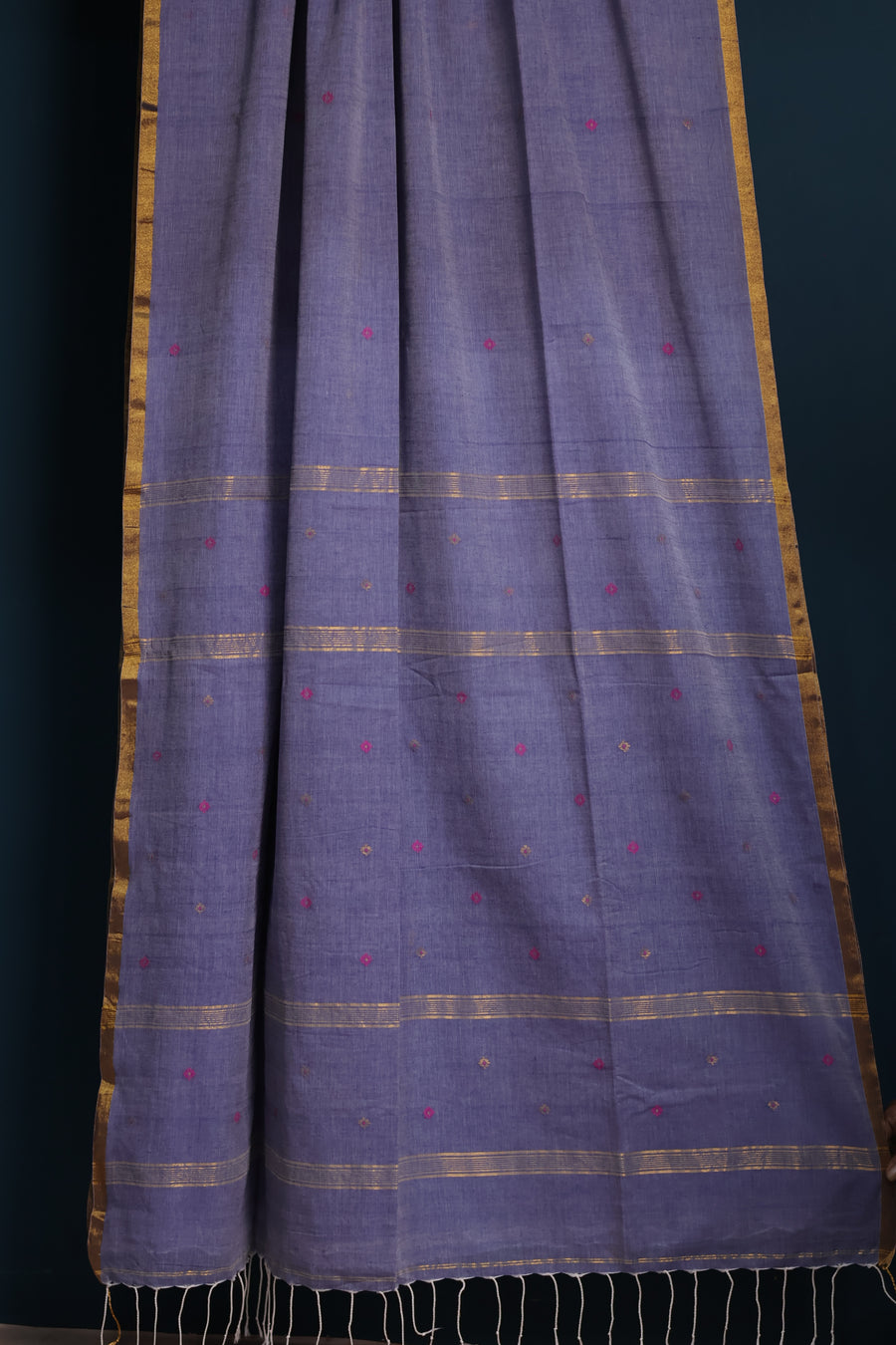 Pastel blue Pure Handwoven Mercerised Cotton Saree with Mina Jari Butta Weaving | Looms & Tassels