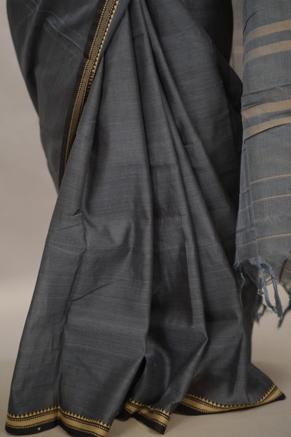 Elephant Grey Narayanpet Cotton Saree | Looms & Tassels