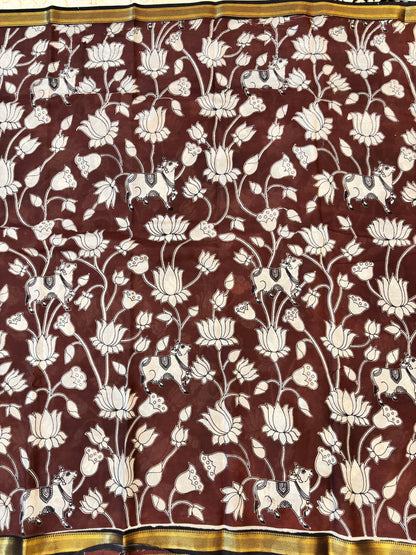 pichwai Nizam Border Kalamkari Silk Saree
