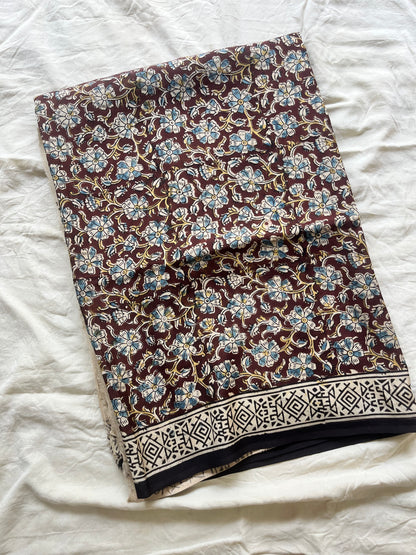 Hand block printed Kalamkari Silk Saree