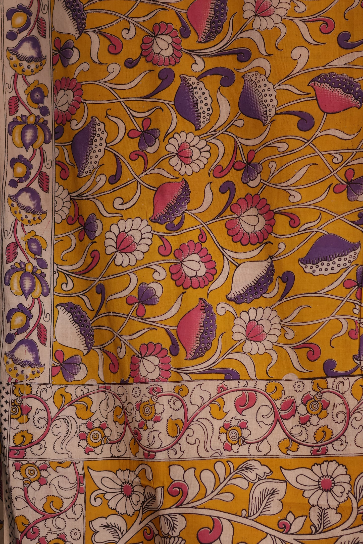 Yellow  Kalamkari Cotton Saree