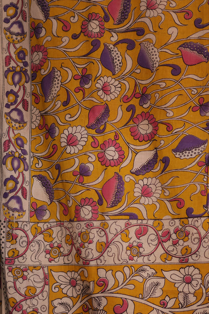 Yellow  Kalamkari Cotton Saree