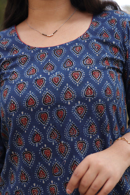 Indigo Ajrakh Hand Block printed Kurta
