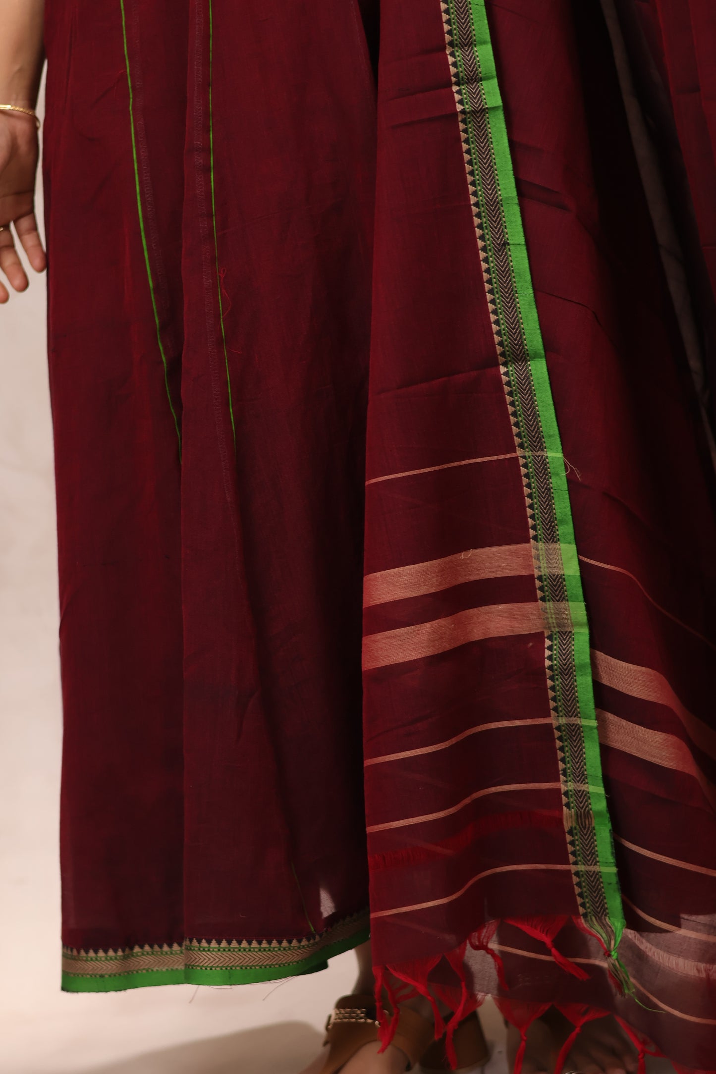 Maroon Narayanpet Cotton Anarkali Dress with Narayanpet Dupatta | Looms & Tassels