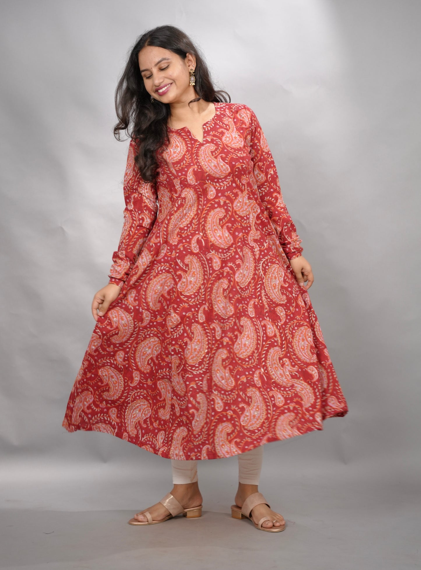 Maroon Pure Mul Cotton Kali Kurta  | Looms & Tassels