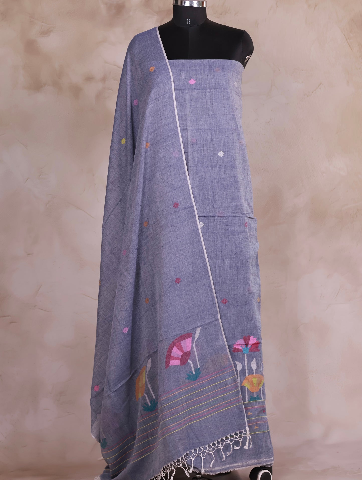 Pastel Handwoven Jamdhani weaving pure Malai cotton 2 piece suit sets | Looms & Tassels