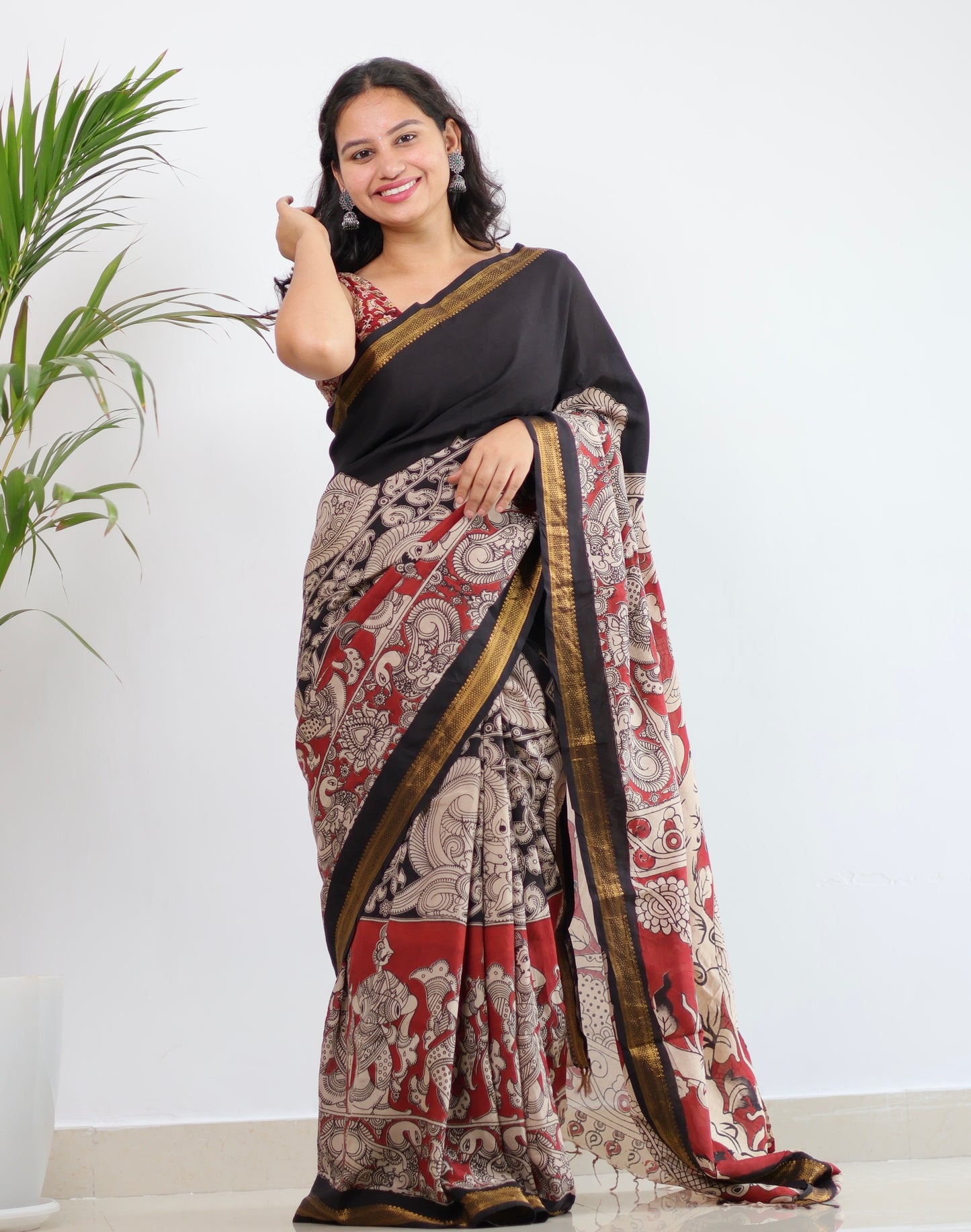 Nizam Border Kalamkari Silk Saree