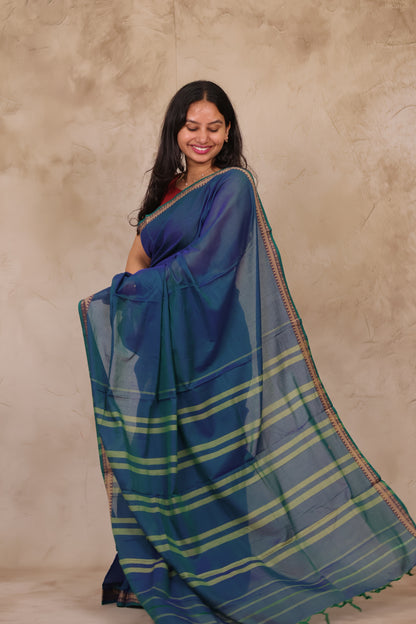 Blue Narayanpet Cotton Saree | Looms & Tassels