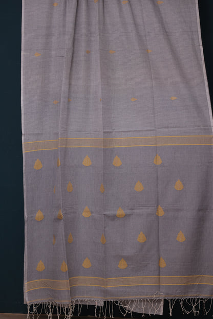 Grey Checks Pure Handwoven Jamdhani butta Malai Cotton Saree