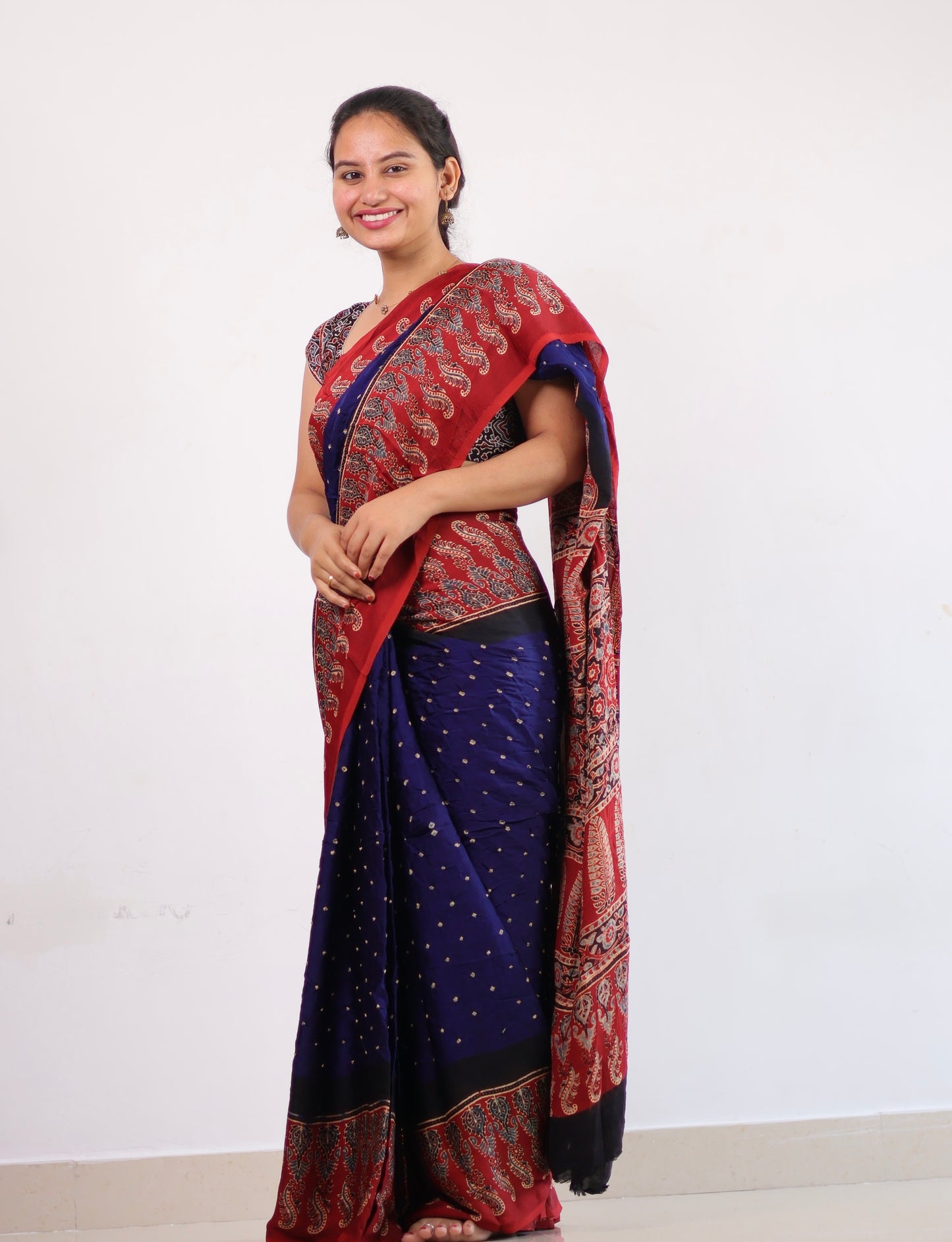 Ajrakh Bandhej Modal Silk Saree