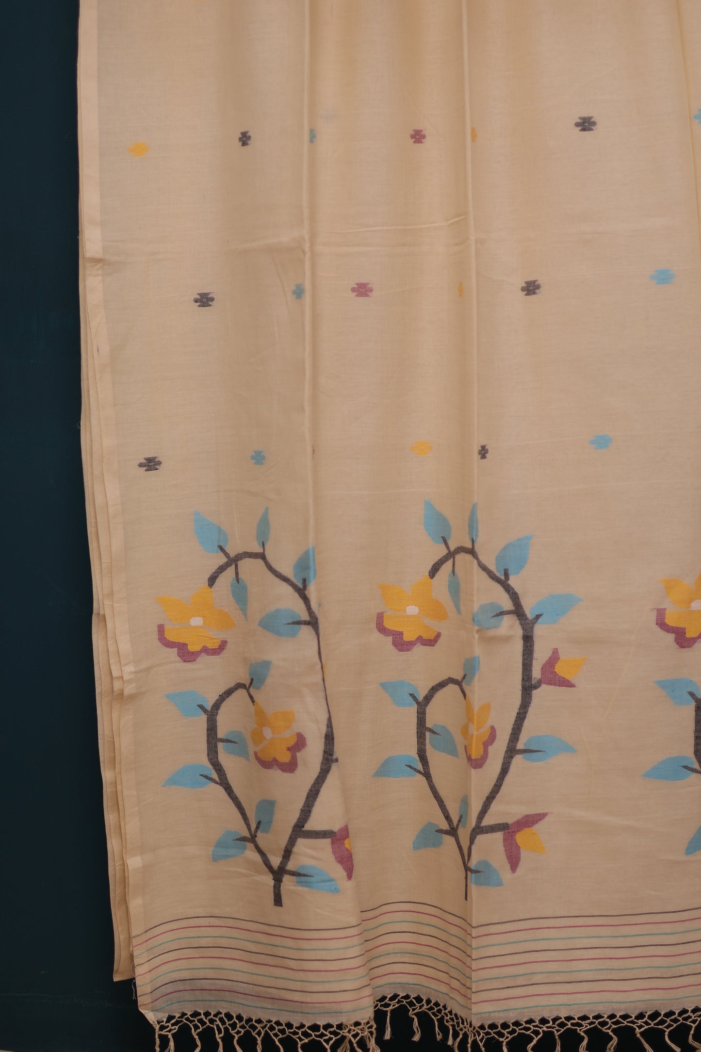 Cream Pure Handwoven Jamdhani Malai Cotton Saree