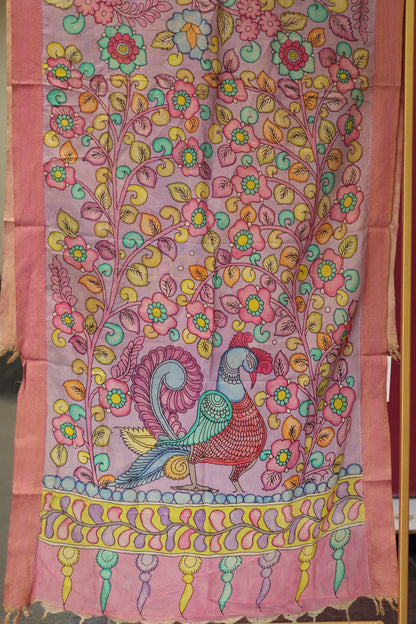 Lavender Pen Kalamkari chennur silk duppata