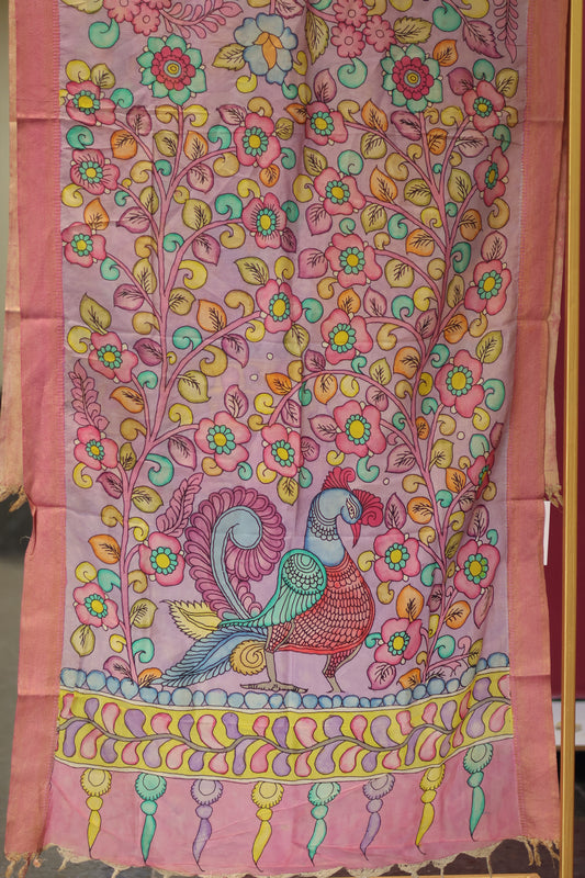Lavender Pen Kalamkari chennur silk duppata