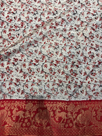Black & Red Kuppadam Border Kalamkari Uppada Silk Saree