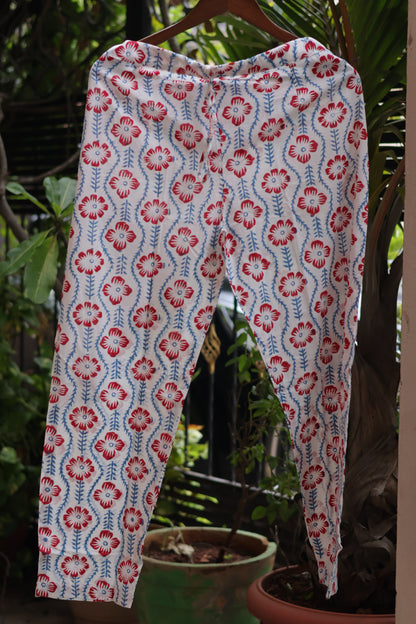 Blue Handblock printed Pure Mul Cotton with Kota Doria Duppata 3 piece suit (stitched)