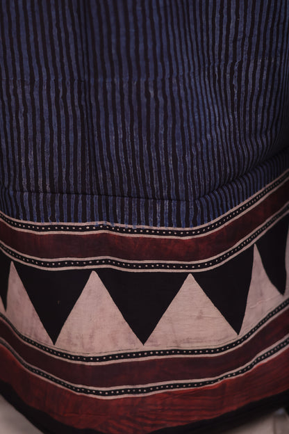 Indigo Ajrakh Handblock Printed Pure Cotton 2 Piece Suit Set | Looms & Tassels