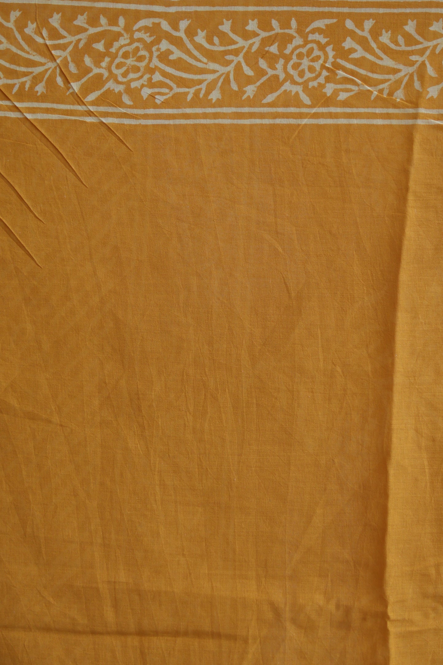 Yellow Handblock printed MulMul cotton saree