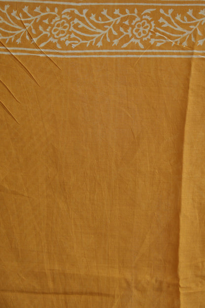 Yellow Handblock printed MulMul cotton saree