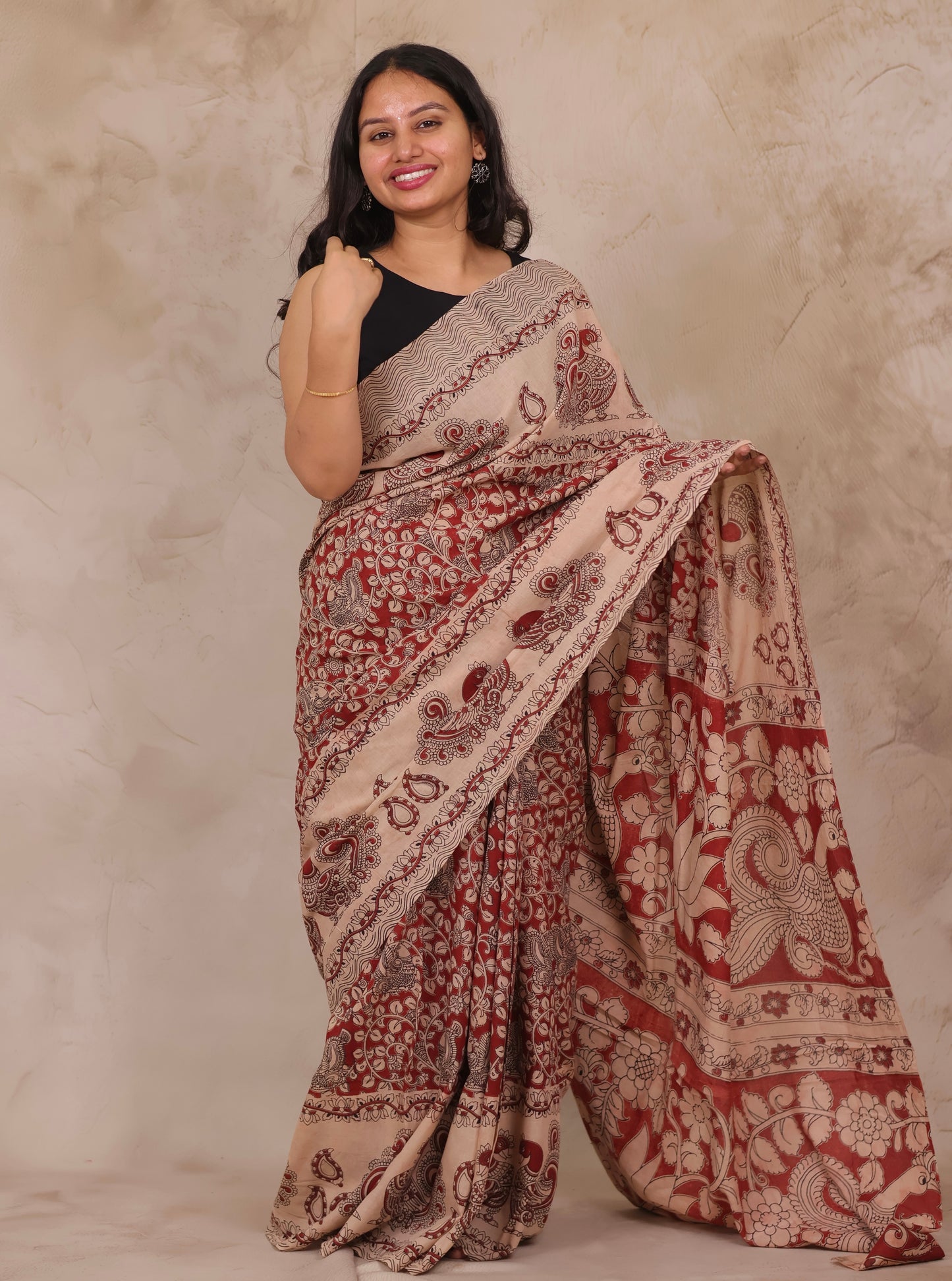 Cream Kalamkari Cotton Saree