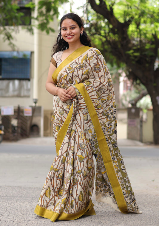 Nizam Border Kalamkari Silk Sare