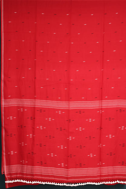Red Pure Handwoven Malai Cotton Saree with Butta Weaving