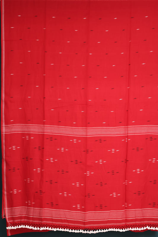 Red Pure Handwoven Malai Cotton Saree with Butta Weaving