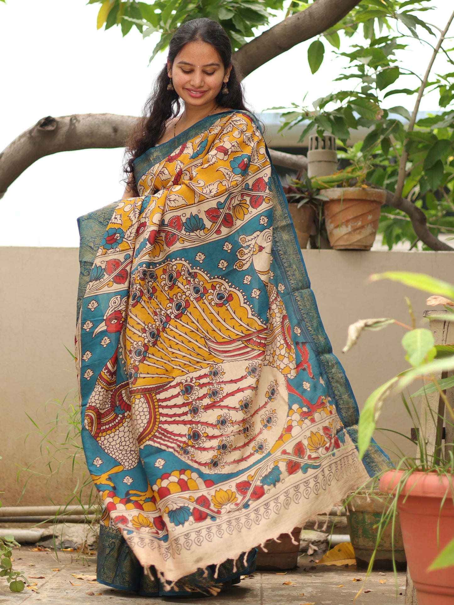 Kanchi border Kalamkari chennur silk saree