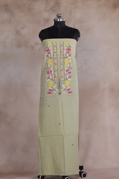 Pastel Green Handwoven Jamdhani weaving pure Malai cotton 2 piece suit sets | Looms & Tassels