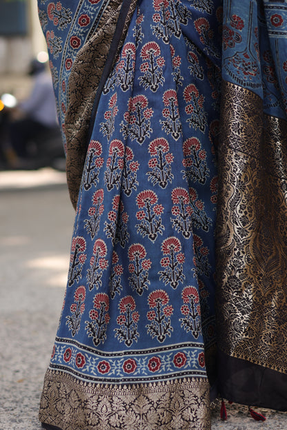 Ajrakh Dola Silk Saree