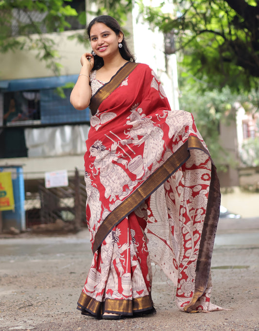 Nizam Border Kalamkari Silk Sare