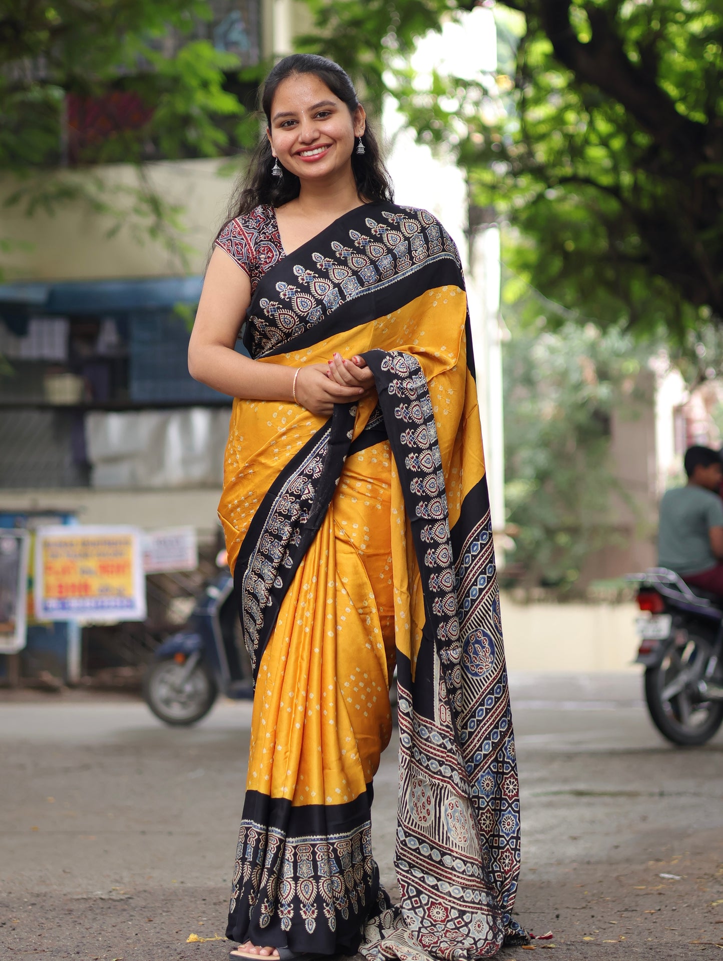 Ajrakh Bandhej Modal Silk Saree