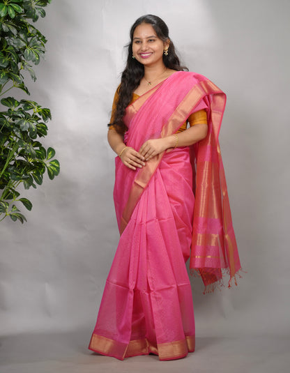 Pink Checks Handloom Maheswari Silk Cotton Sarees | Looms & Tassels