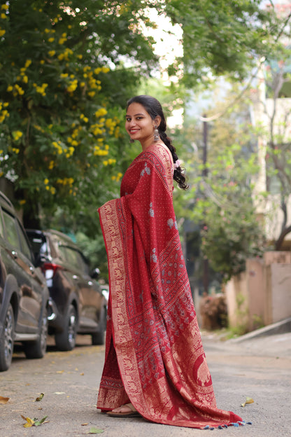 Ajrakh Dola Silk Saree