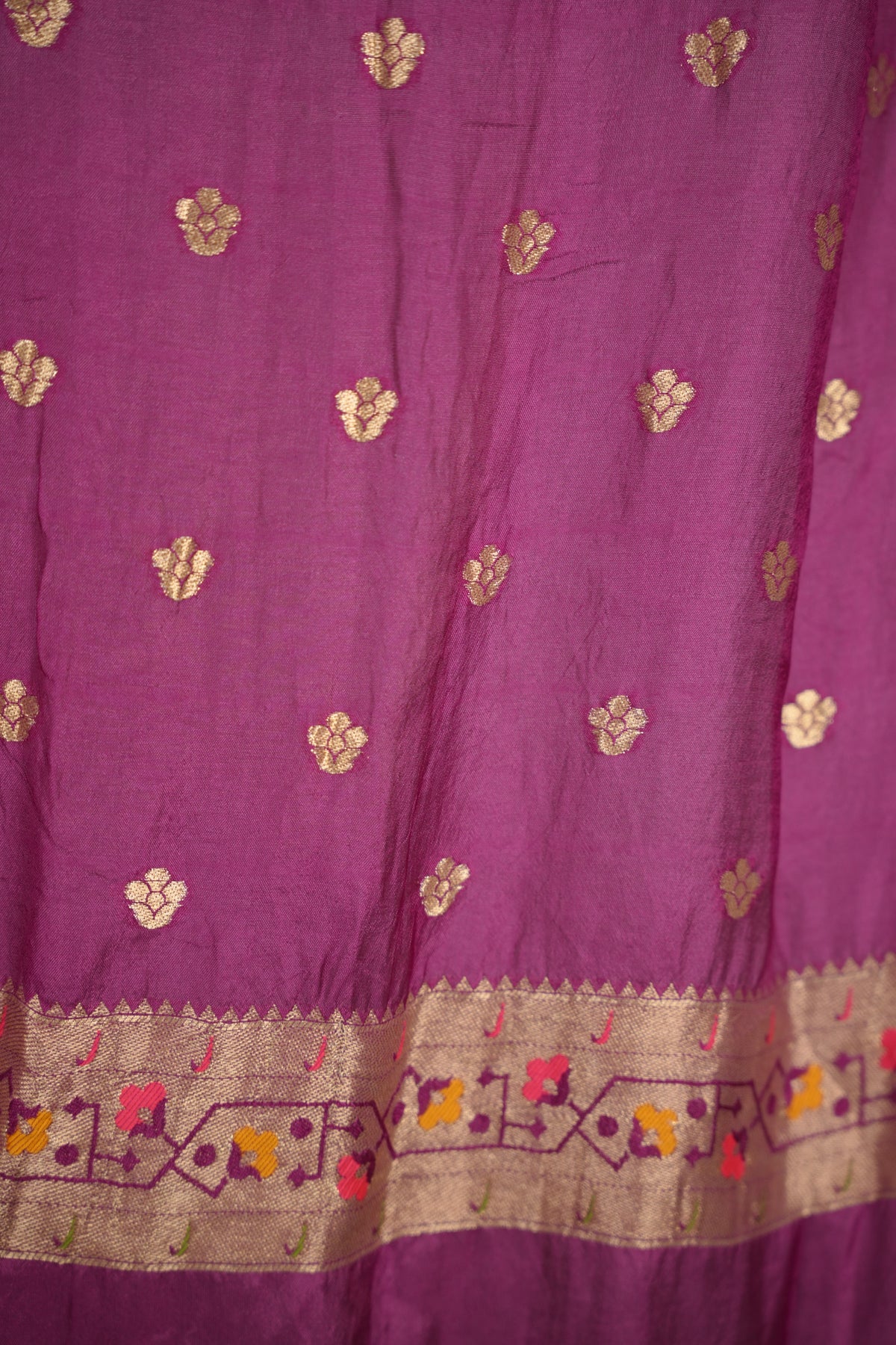 Magenta Handcrafted Pattern Bandhani Paithani Dola Silk Saree | Looms & Tassels