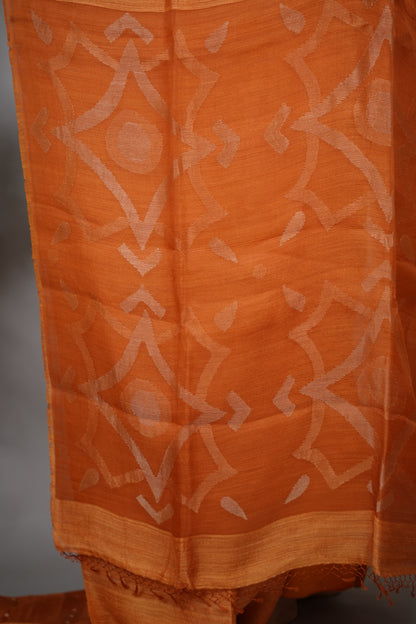 Rust Orange Handloom Jamdhani Pure Matka Silk Saree with Muslin Silk Pallu