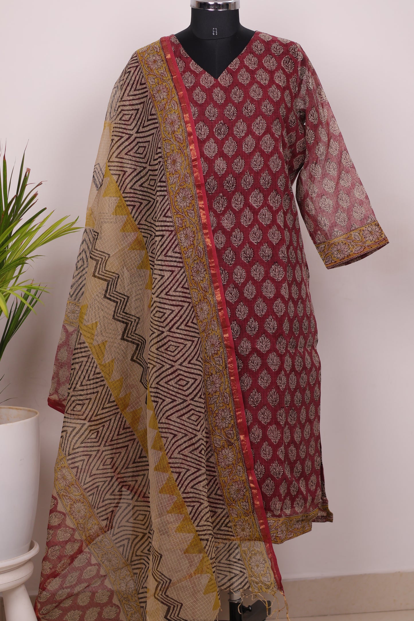Handblock printed kota 3 piece suit (stitched)