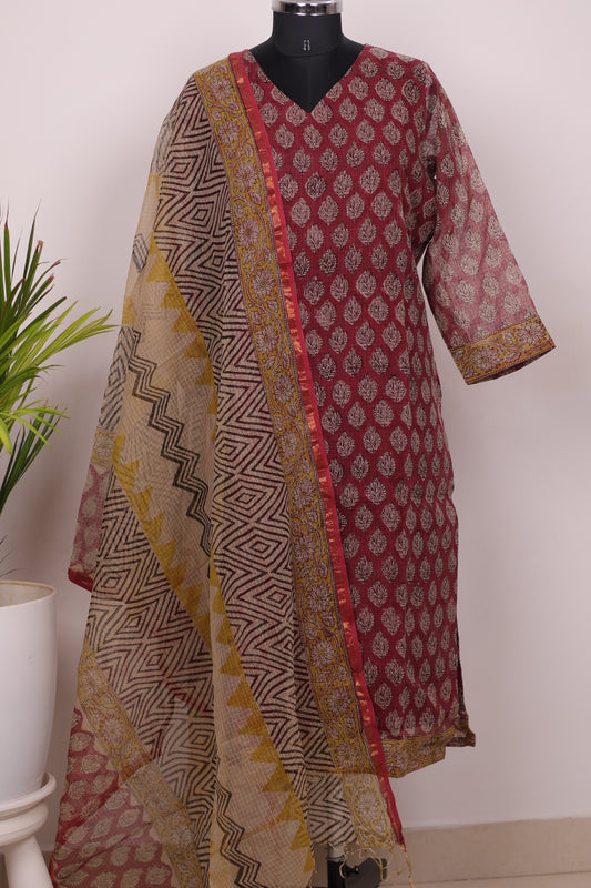 Handblock printed kota 3 piece suit (stitched)