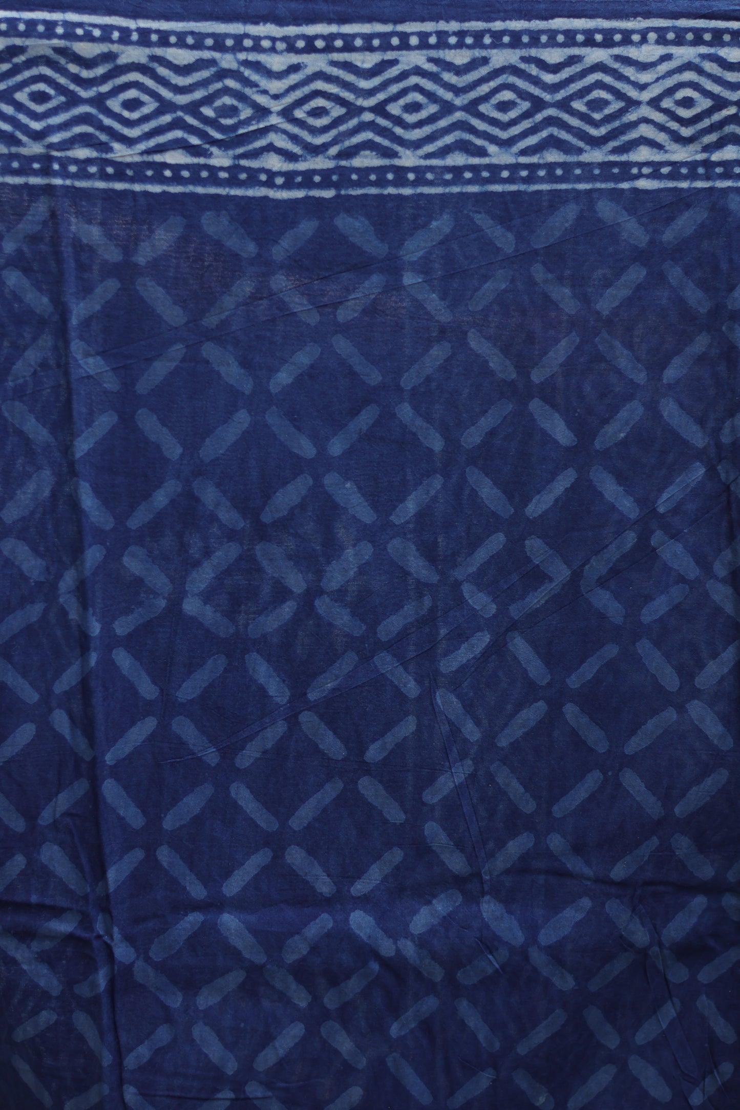 Indigo Bagru Handblock printed MulMul cotton saree