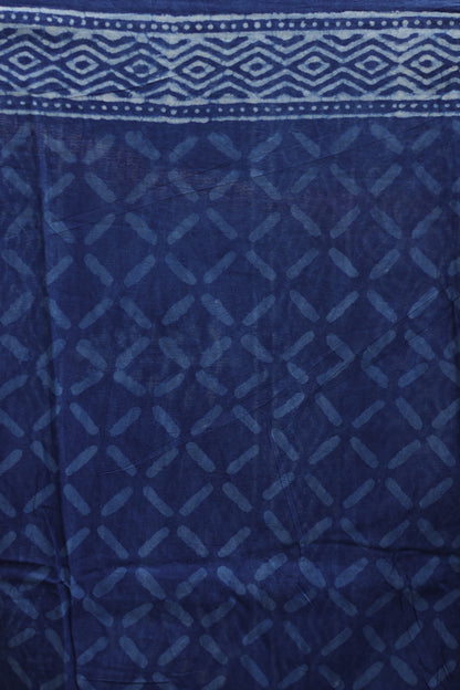 Indigo Bagru Handblock printed MulMul cotton saree