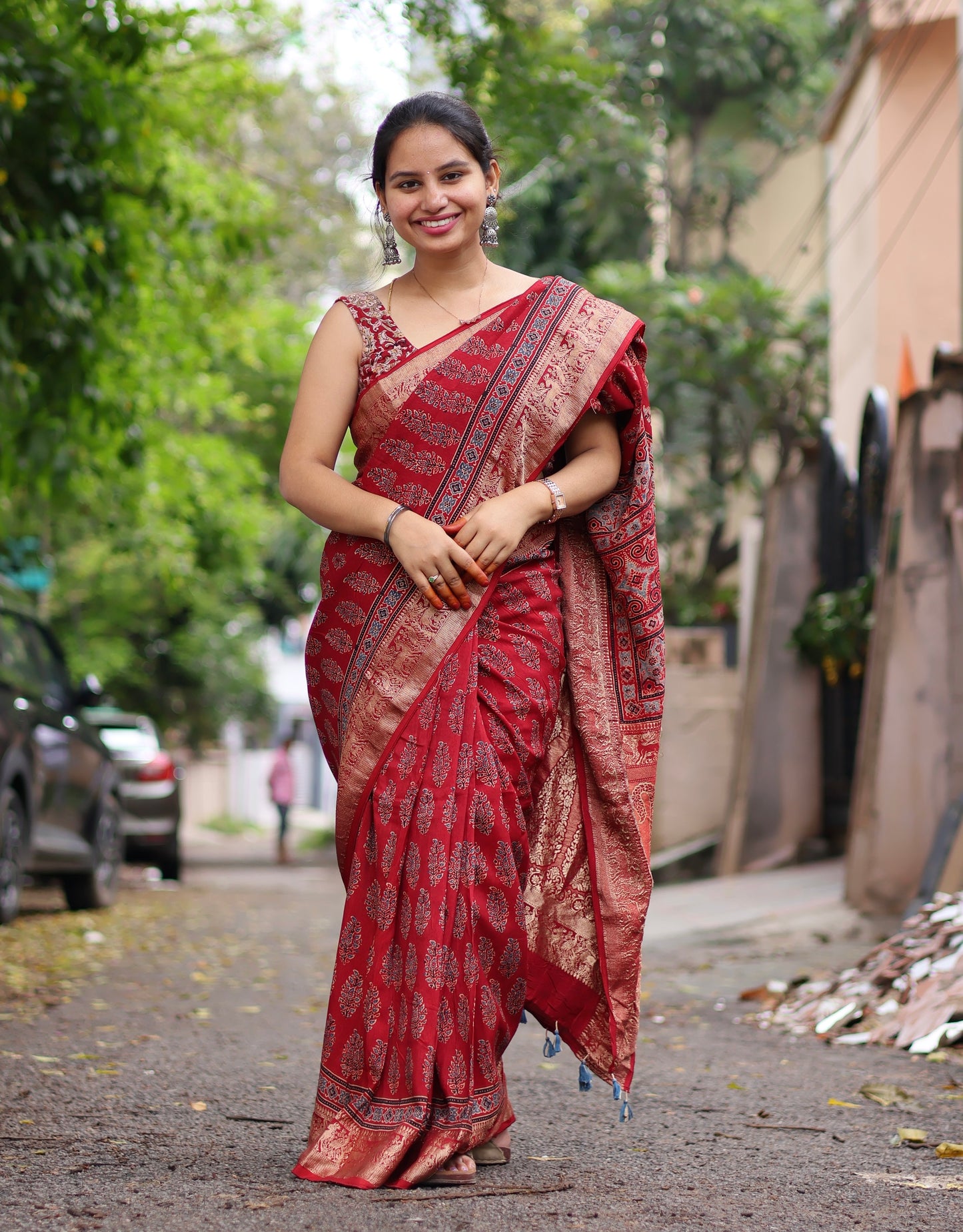 Ajrakh Dola Silk Saree