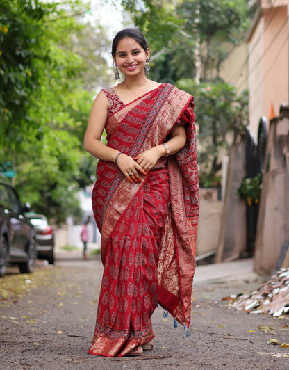 Ajrakh Dola Silk Saree