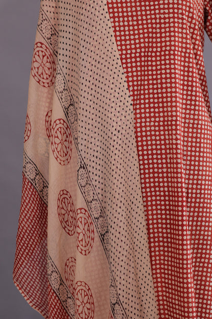 Handblock printed Pure Mul Cotton with chiffon Duppata 3 piece suit (stitched)