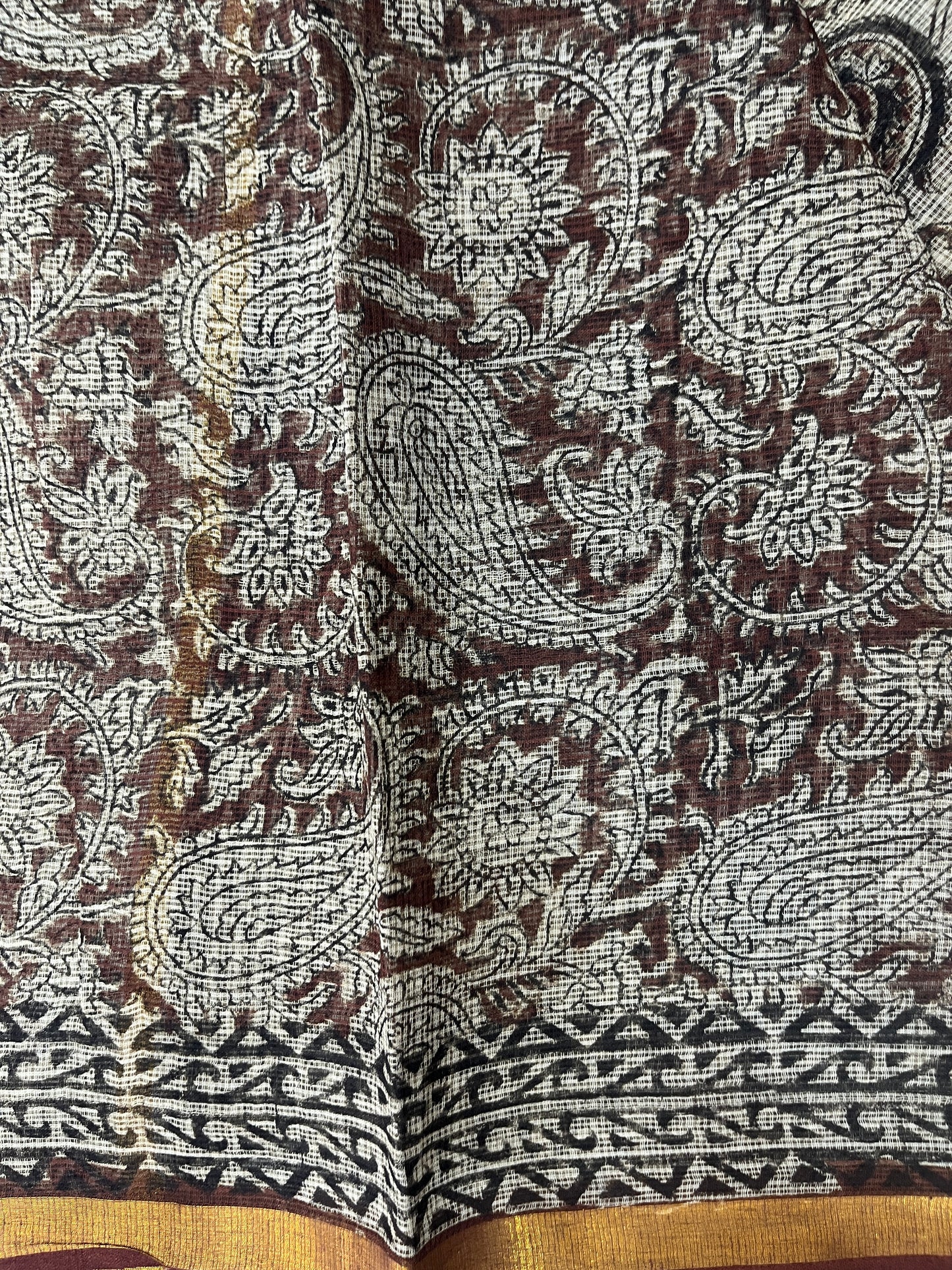 Cream Kalamkari Hand block printed Kota Doria Saree