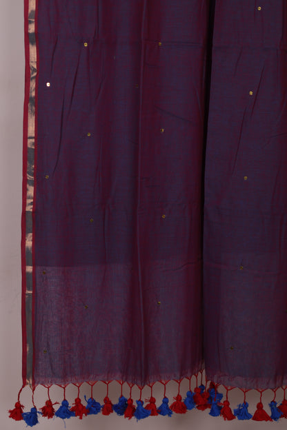 Dual Tone Pure Handwoven Malai Cotton Saree with Sequence Work